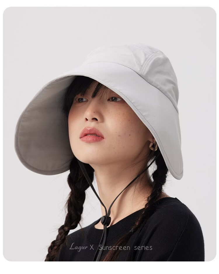 Lagur Large Brim Sunshade Lightweight Sun Protection Fisherman Hat for Women with Ponytail Hole Black 17
