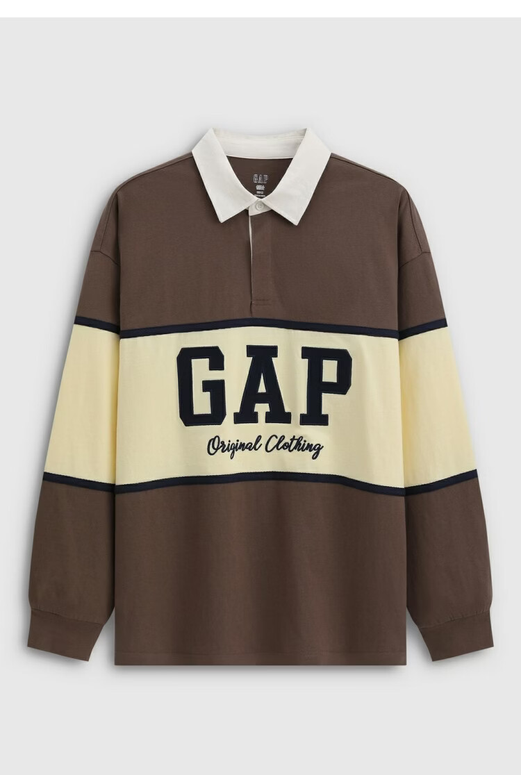 GAP 2026 Spring New Cotton Vintage Washed Colorblock Loose Long Sleeve Polo Shirt 854273 for Men and Women 18