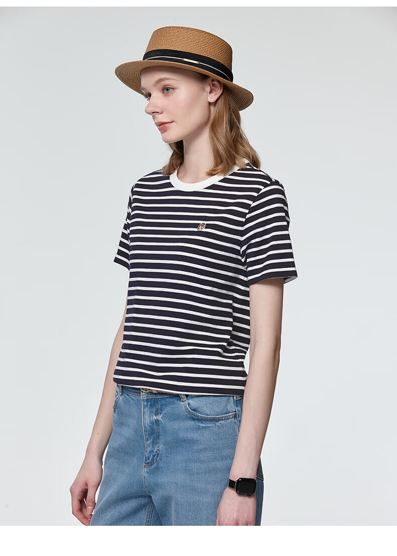 HAZZYS Women's Summer Short Sleeve PHIZ Series Striped Loose Fit Crew Neck T-Shirt ASTSE0DBX57 7