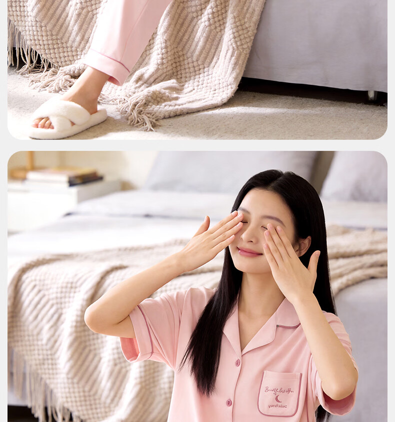 Me feeling Women's Summer New 7A Antibacterial Anti-Mite 3-Piece Loose Breathable Pajama Set Suitable for Outdoor Wear 19