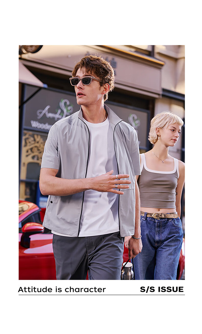 Mr.Bu Oversized Stand Collar Functional Sports Men's Summer Double Zipper T-Shirt 15