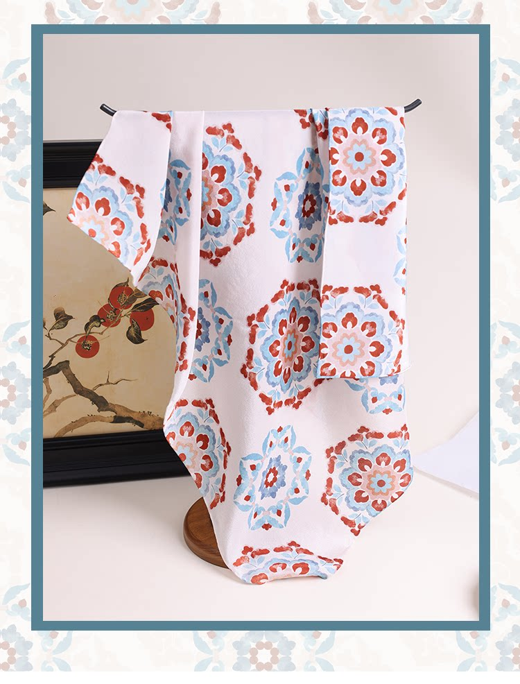 Lagur "Oriental Precious Pattern" Double Crepe 12 Momme 100% Silk Scarf Precious Pattern (Pink Gift Box) 13