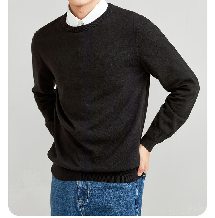 Giordano Men's Spring New Combed Cotton Solid Color Crew Neck Pullover Knitwear 18055610 17