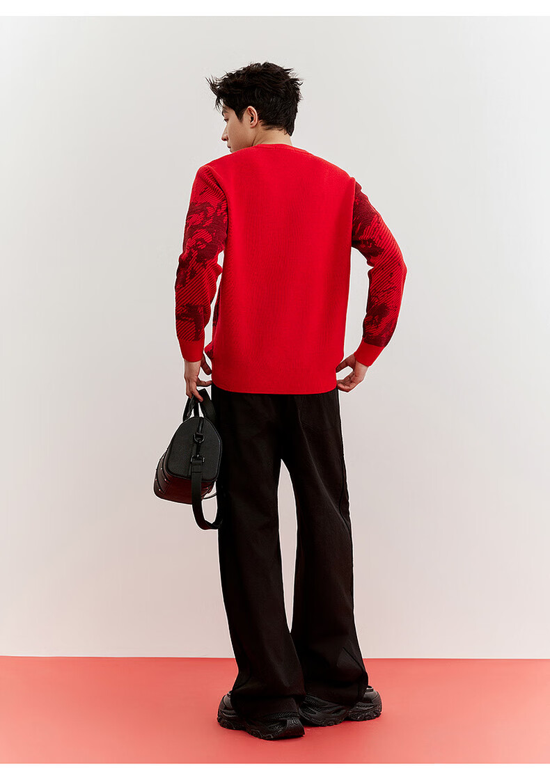 CABBEEN Year of the Horse Auspicious Totem Jacquard Heated Antibacterial Men's Sweater 2026 Spring Soft Wool Blend Long Sleeve Knitwear 28