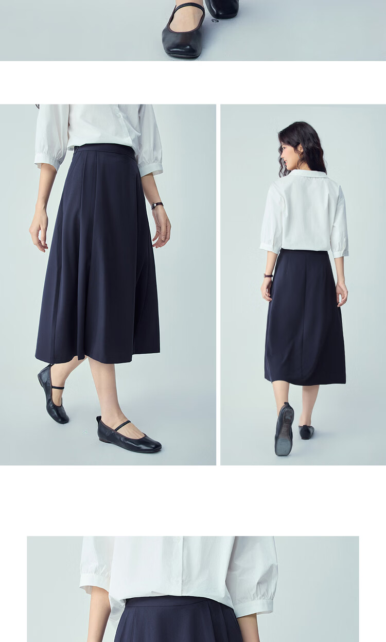 Giordano Women's Skirt 2026 Spring New Solid Color Pleated A-Line Slimming Midi Skirt 05466064 11