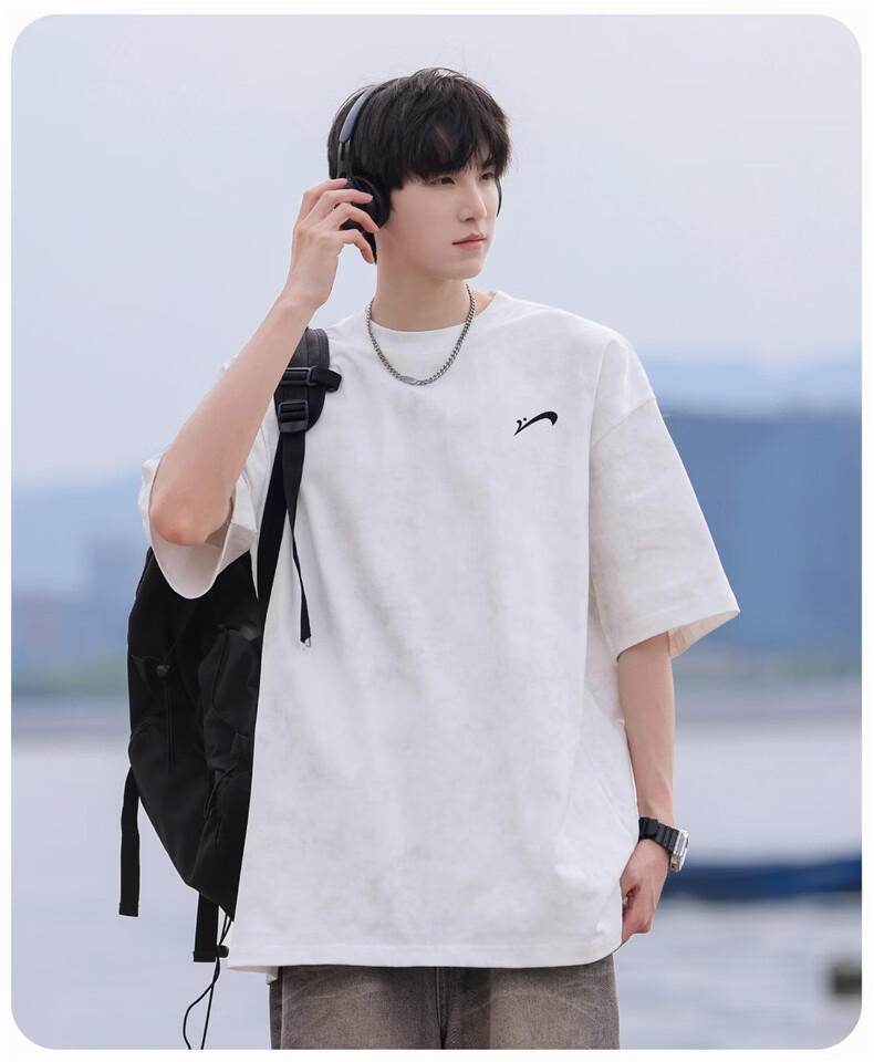 Guirenniao Washed Pure Cotton Short Sleeve T-Shirt Men New American Casual Fashion Vintage Soft Breathable Top Carbon Gray S 15