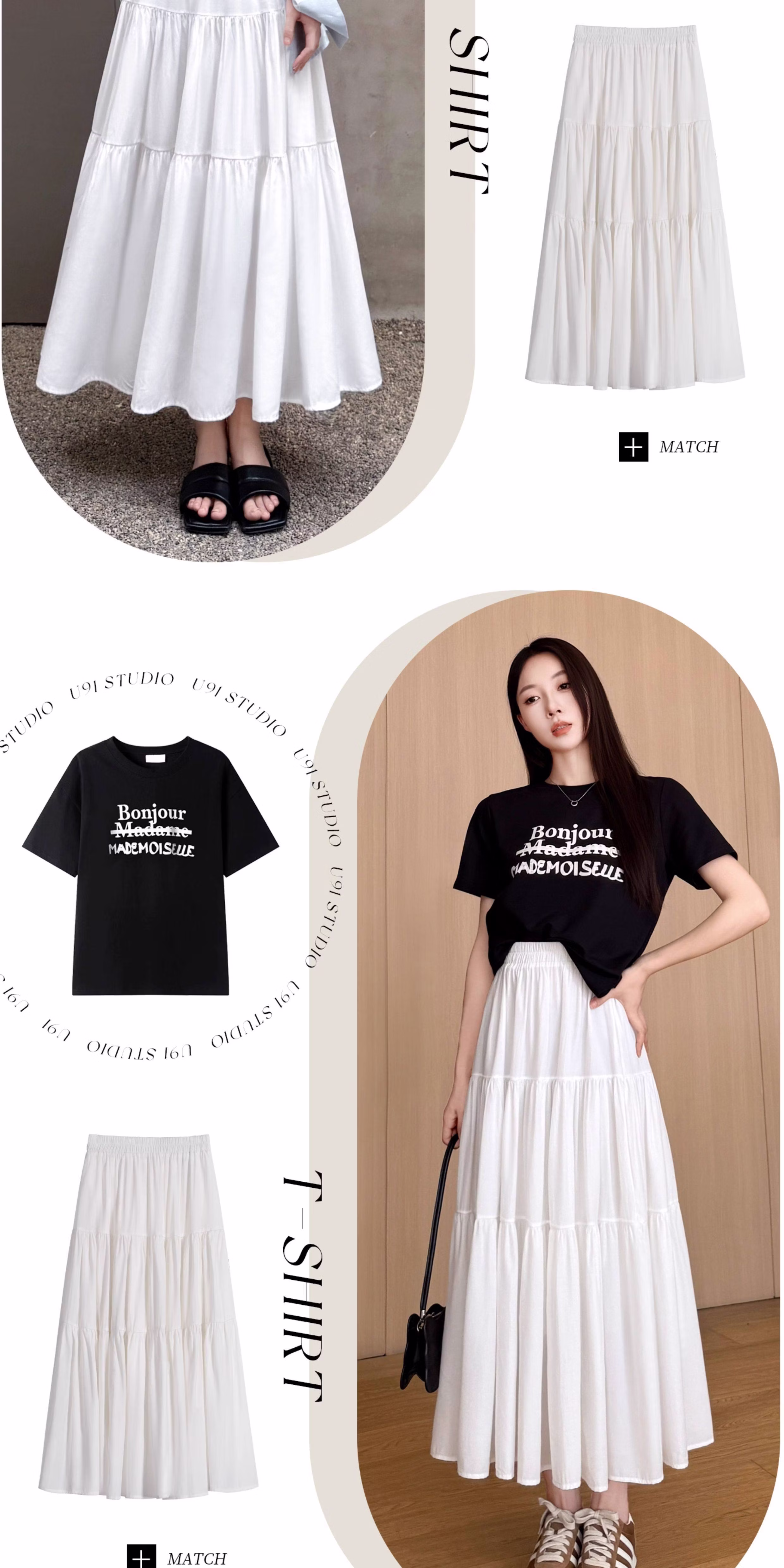 Yishang White High-Waist Slimming A-Line Midi Skirt Women Spring Summer 2026 New French Style Petite Cake Skirt 9