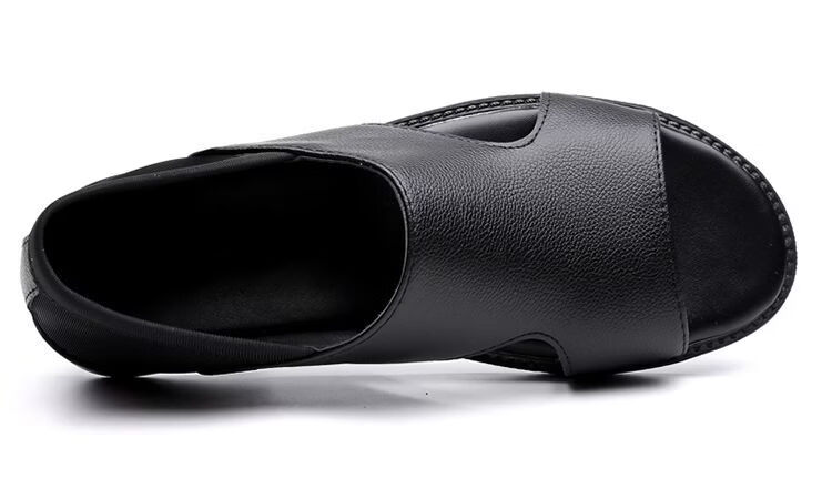 Jingzhenlianggong Men's Summer Sandals Dual-use Slippers Non-slip Soft Sole Beach Shoes Black [Leather Texture] Size 38 18