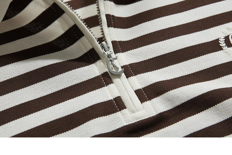 CABBEEN Mercerized Pique Striped Half-Zip Polo Shirt Men Classic Striped Summer 2026 Short Sleeve Breathable Polo Shirt 25