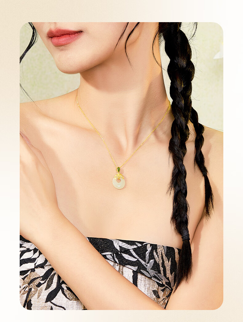 Yayi [Laomiao Gold] Peace Buckle Necklace for Women, Silver Hetian Jade, Practical Birthday And Mother's Day Gift for Wife Or Mother 9