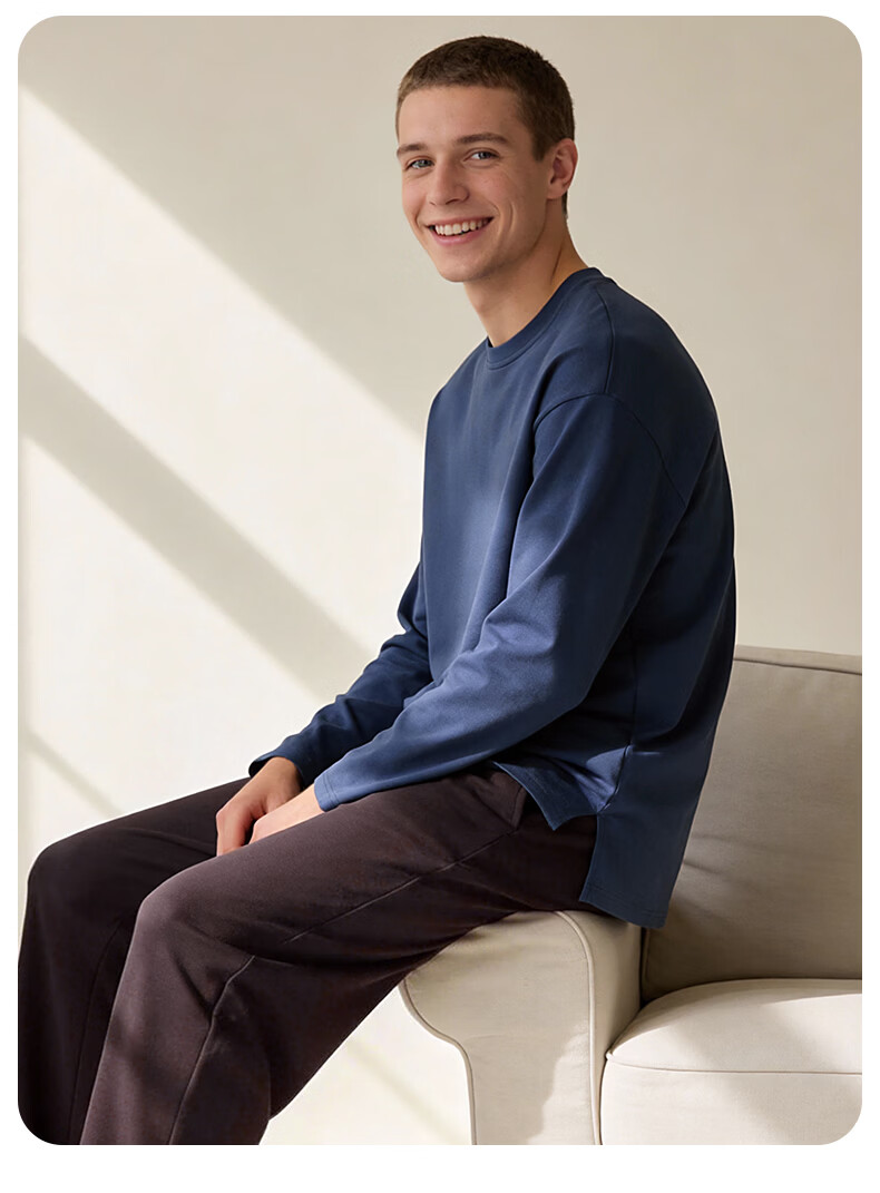 Me feeling Men's Couple Spring New Pure Cotton Pajama Set Antibacterial Mite-Resistant Crew Neck Homewear Suitable for Outdoor Wear 14