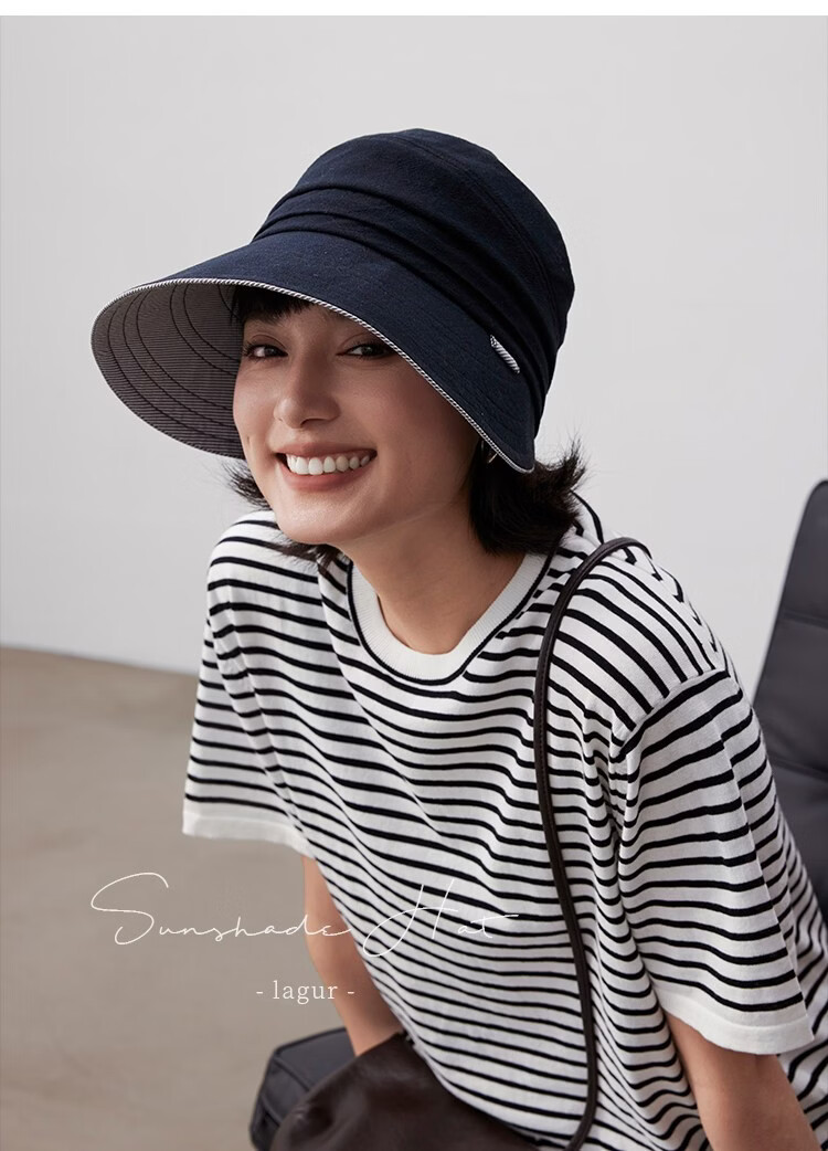 Lagur "Simple Japanese Style" Large Brim Cotton Bucket Hat with Ponytail Hole Sun Protection Foldable Sky Blue 22
