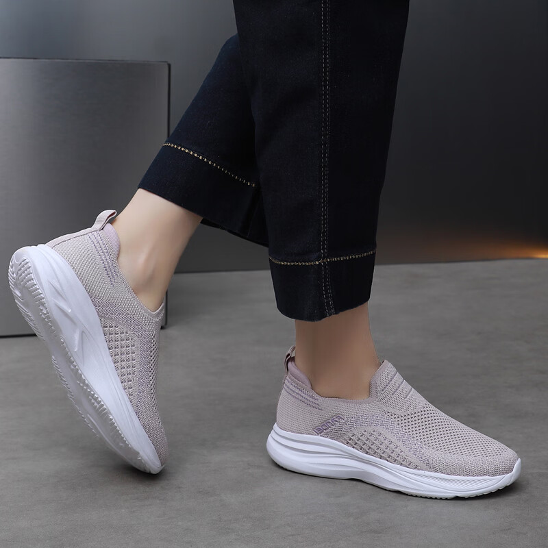 BURUIJING Spring Old Beijing Cloth Shoes Women's Slip-On Casual Shoes Mom Sports Shoes 61153 Gray Size 35 12
