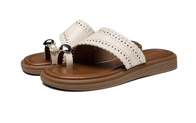 Zhuoshini 2026 New Comfortable Open-Toe Slip-On Anti-Slip Casual Versatile Elegant Women's Sandals Beige/Brown Size 38 14