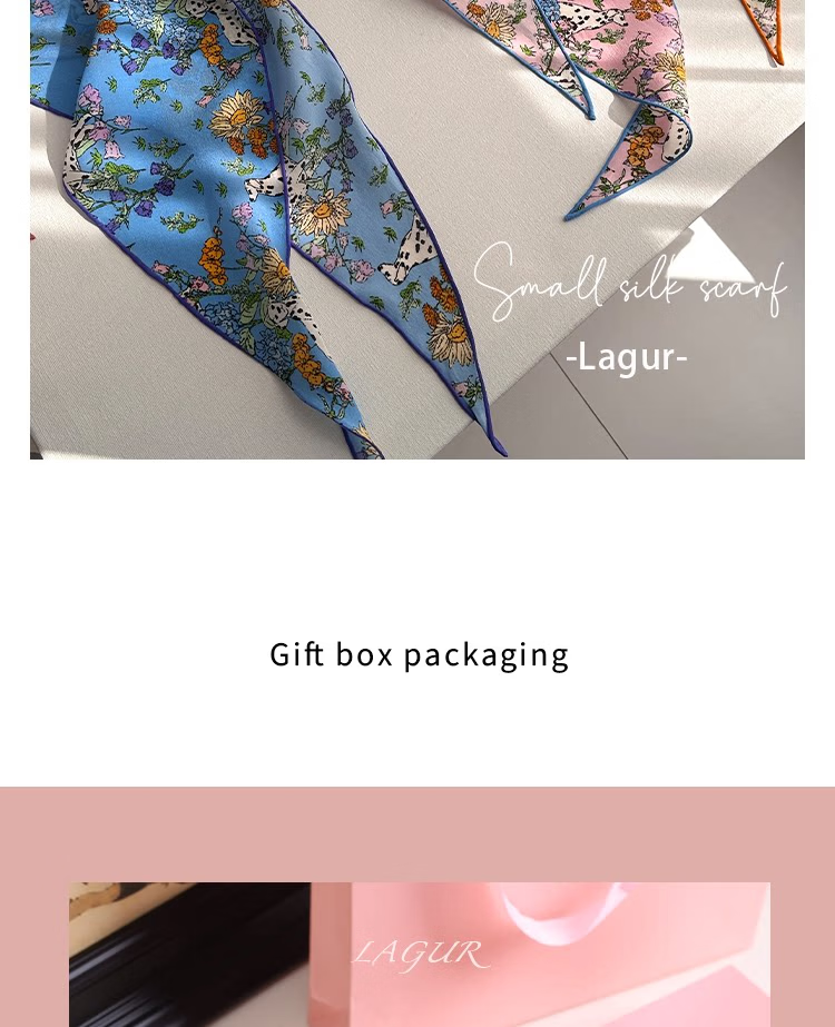 Lagur "French Wonderland" 100% Mulberry Silk Small Scarf 12 Momme Silk Triangle Neck Scarf Spring Autumn Cream Yellow 12