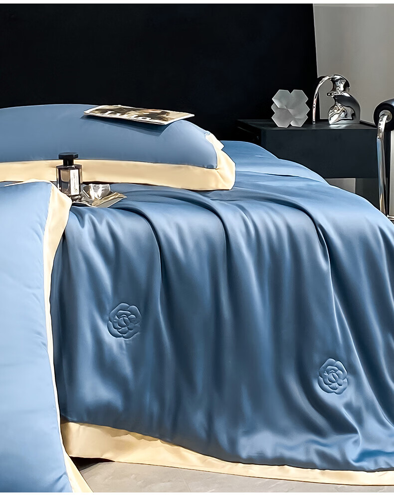Hodo Washed Ice Silk Summer Cooling Quilt Air Conditioning Blanket Thin Summer Quilt 150x200cm Bentley Blue - Milk Tea 4