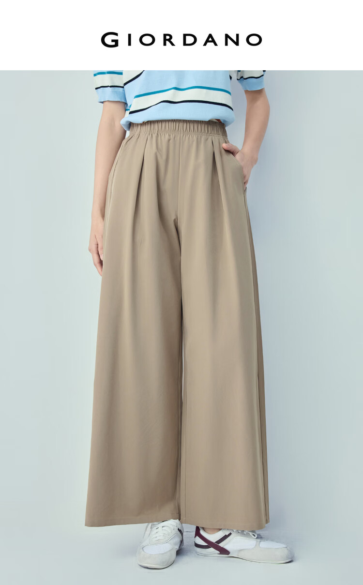 Giordano Women's Loose Fit Four-Way Stretch Pleated Casual Pants Elastic Waist Wide-Leg Trousers 13416217 3