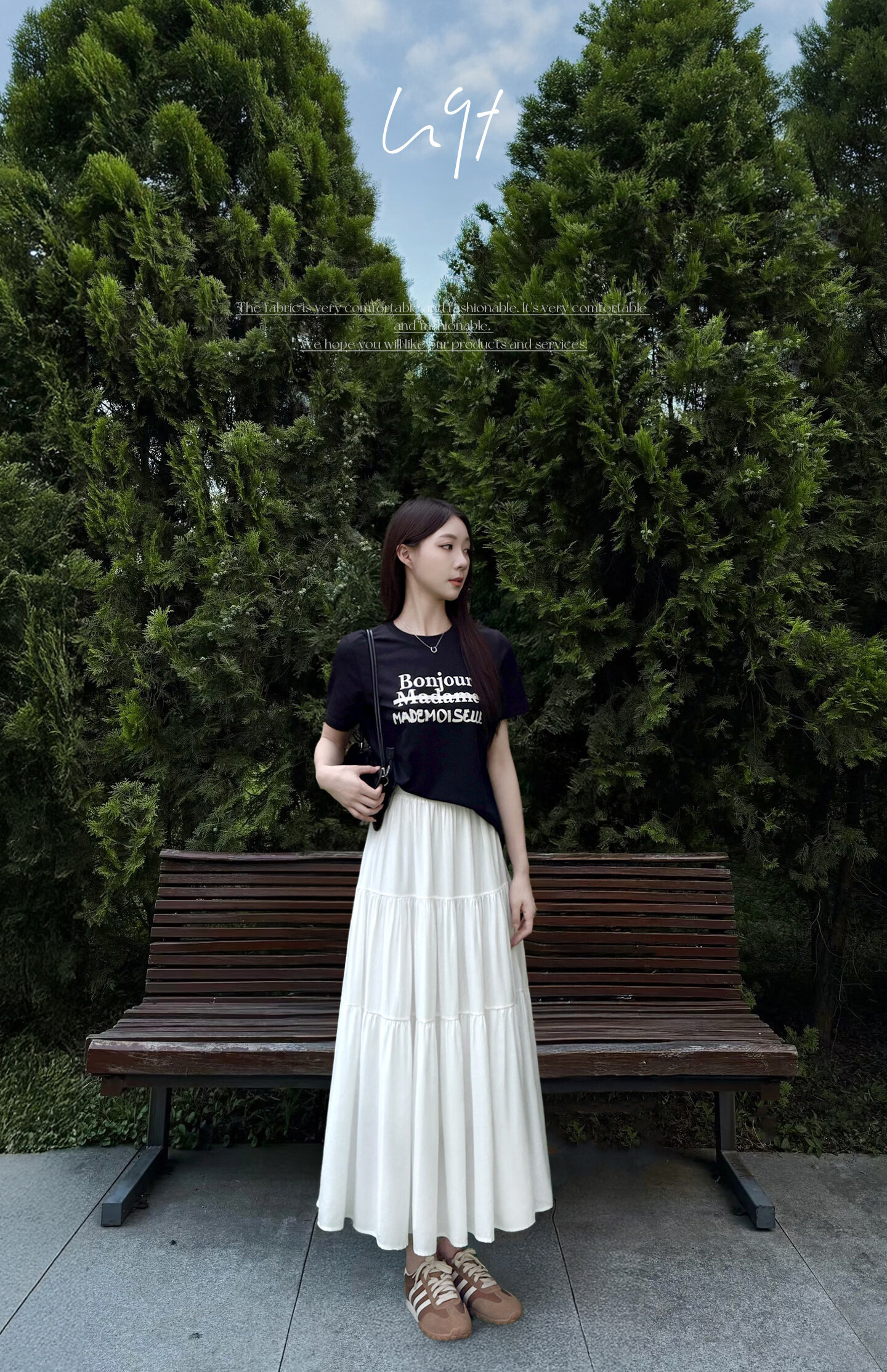 Yishang White High-Waist Slimming A-Line Midi Skirt Women Spring Summer 2026 New French Style Petite Cake Skirt 1