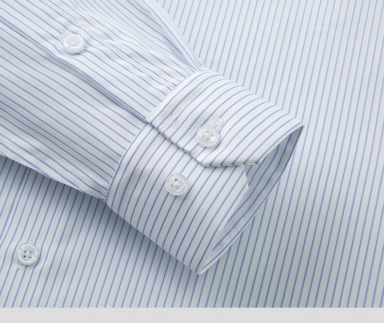 FIRS 100% Cotton Liquid Ammonia Wrinkle-Free Long Sleeve Shirt Men Business Casual Spring Vertical Stripe Collar Shirt 15