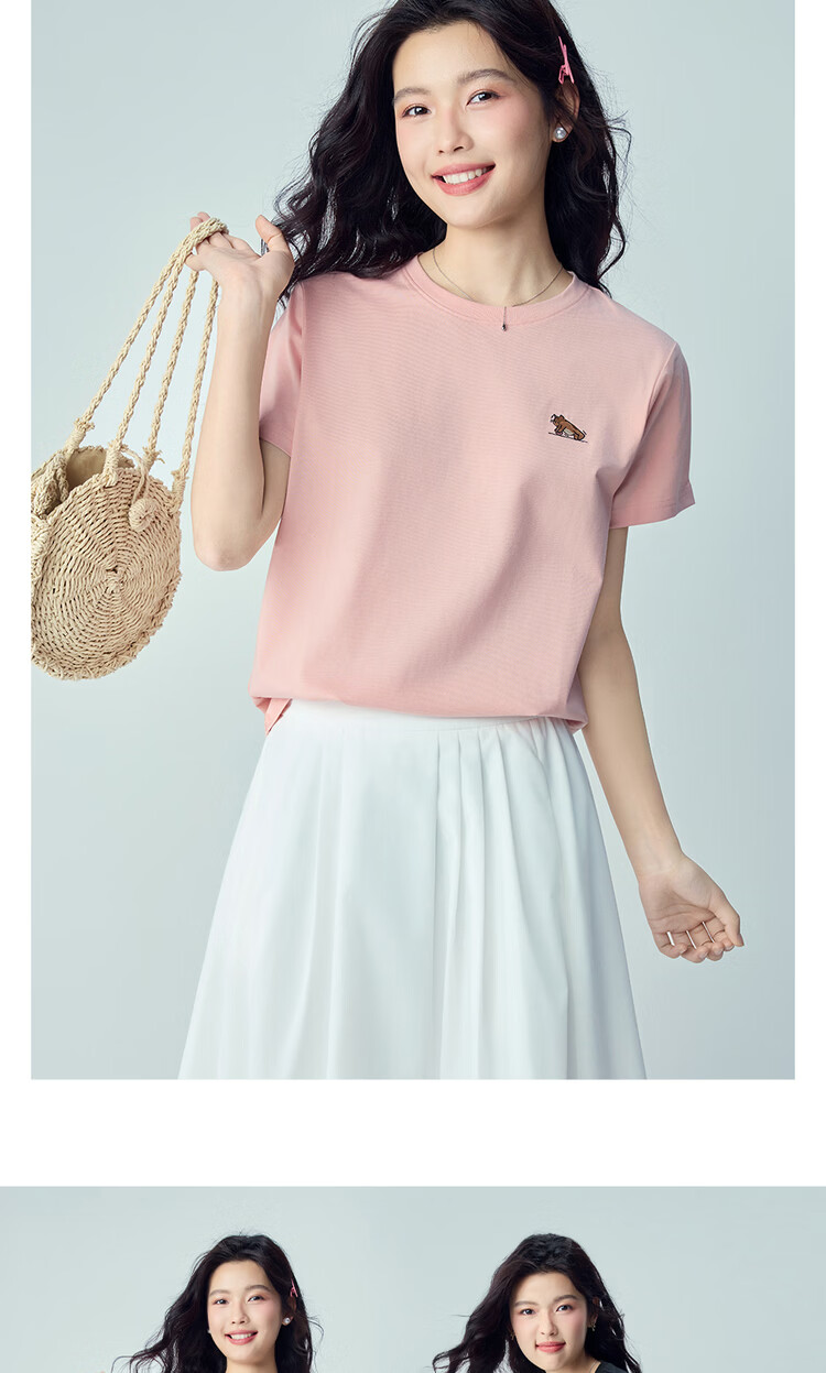 Giordano Women's Short Sleeve T-Shirt 2026 Summer New Pure Cotton Fun Cat Embroidery Crew Neck Top 13326317 9