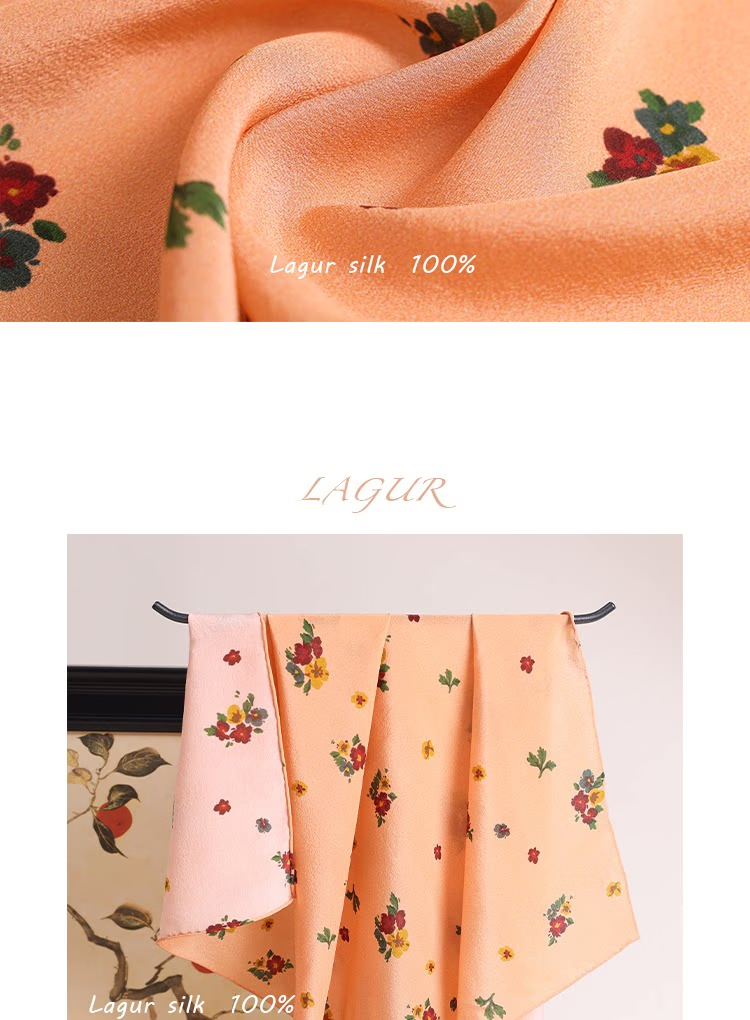 Lagur Nostalgic "Oriental Aesthetic" Vintage Red Mulberry Silk Scarf Square Hong Kong Style Women's Gift for Mom Camellia Red 28