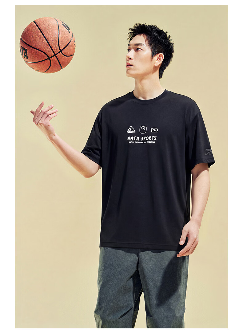 Anta Cold Brew T Ice Silk Casual Short Sleeve T-Shirt Men's Summer New Printed Loose Breathable Sports Top Women's 5