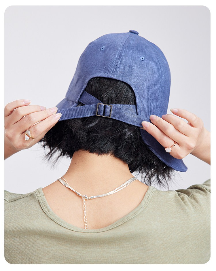 Lagur Japanese Classic Pure Linen Ponytail Outdoor Sunshade Fisherman Hat Sunscreen Hat for Women Summer Dark Blue 23