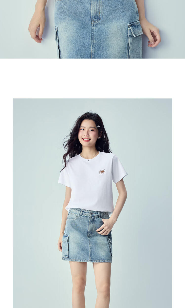 Giordano Women's Short Sleeve T-Shirt 2026 Summer New Pure Cotton Fun Cat Embroidery Crew Neck Top 13326318 14