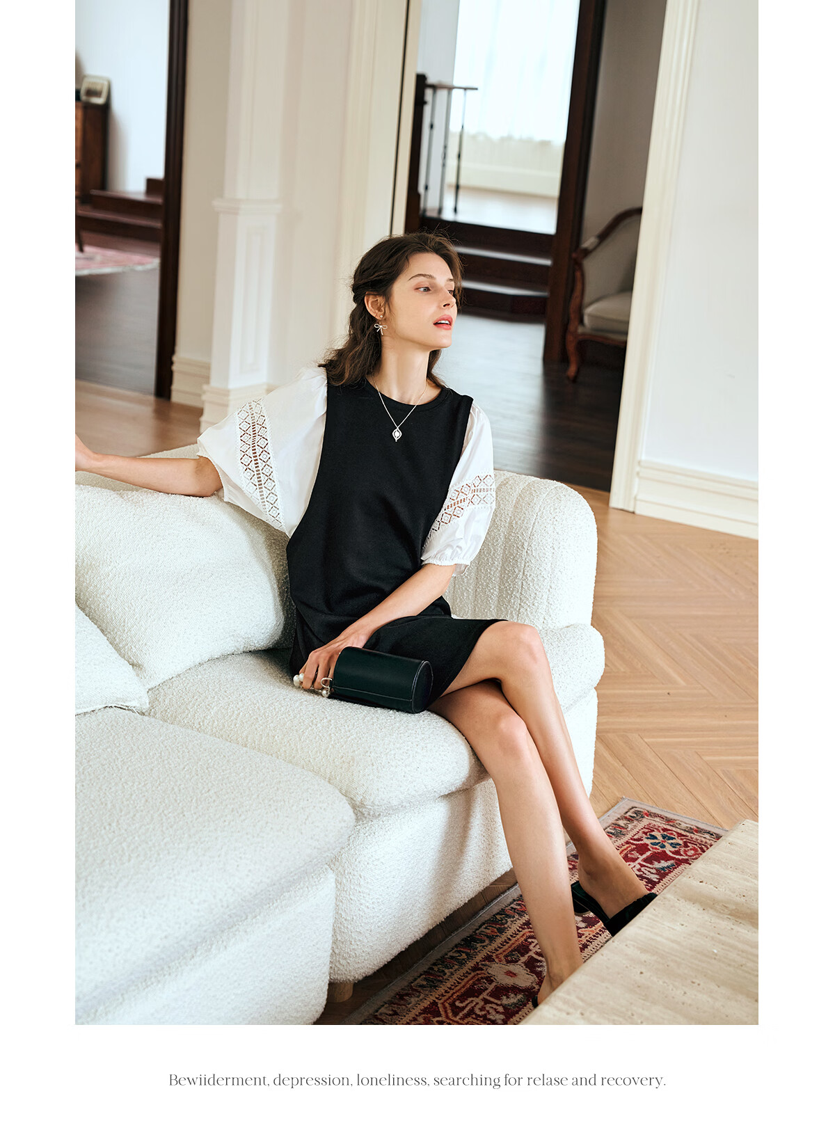 Olrain French Elegant Lace Splice Black Dress Women Vintage High-End Black and White L 11