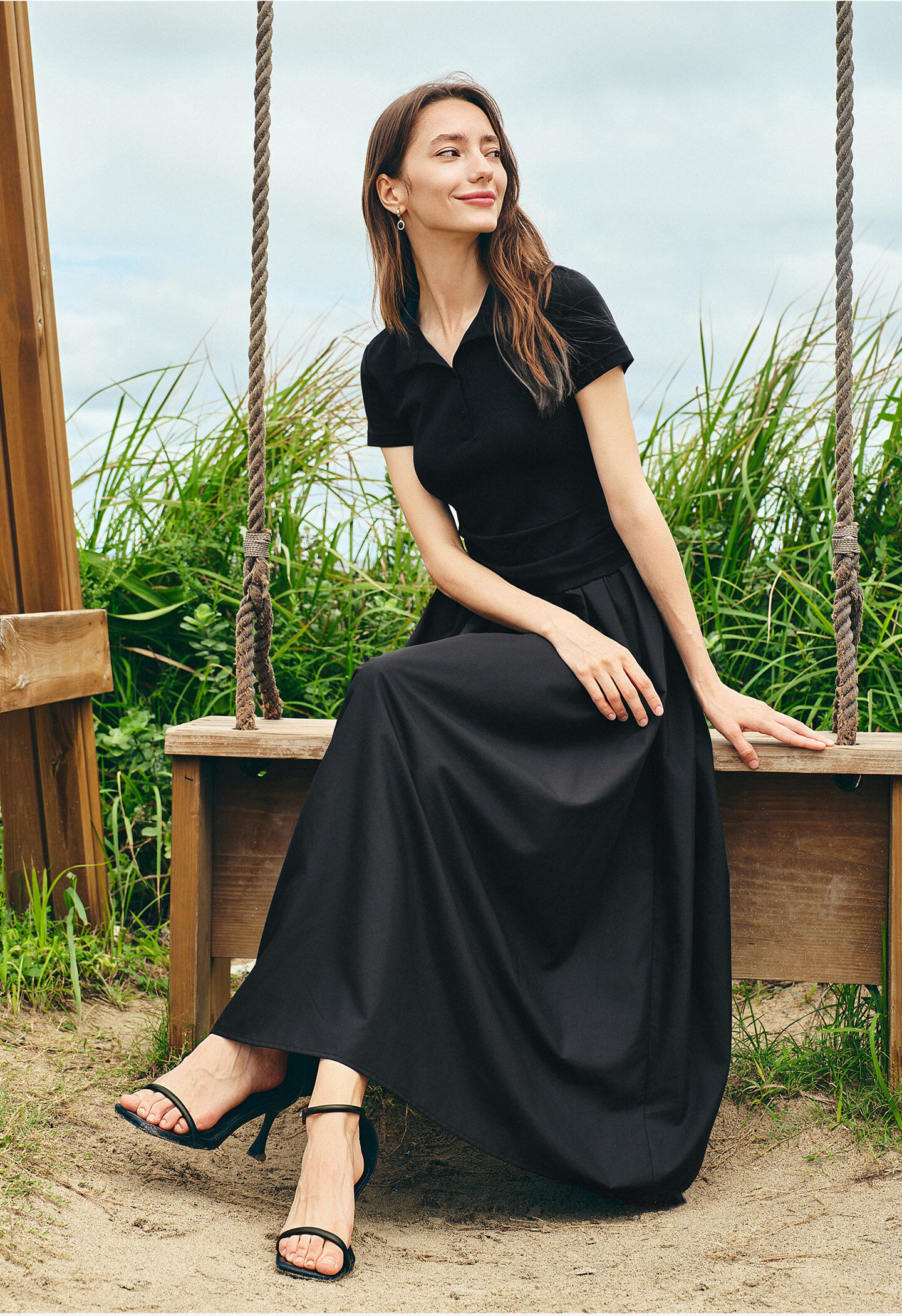 Navigare Italian Small Sailboat Short Sleeve Polo Collar Dress 2026 New Waist Pleated Flared Long Dress 2322876508 2