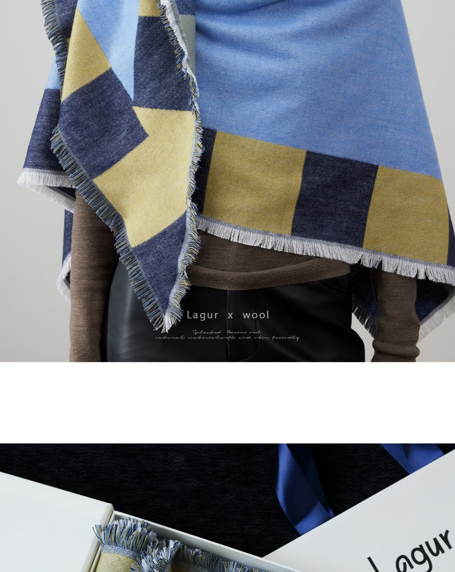 Lagur Blue Moment Tranquil Blue Fine Wool Triangle Scarf and Shawl Dual-Use Warmth Tranquil Blue 22