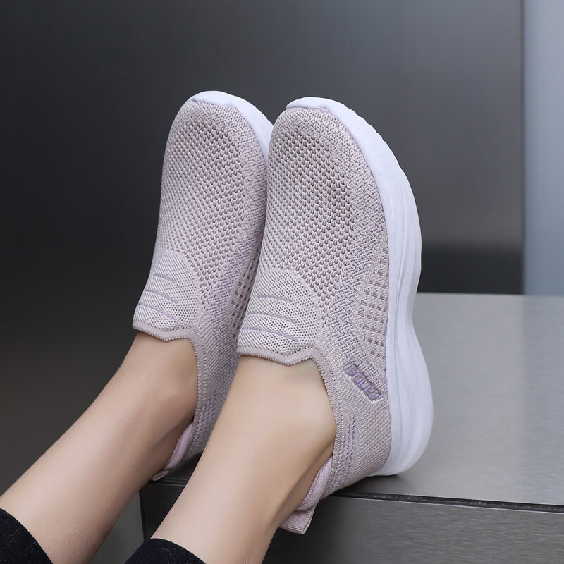 BURUIJING Spring Old Beijing Cloth Shoes Women's Slip-On Casual Shoes Mom Sports Shoes 61153 Gray Size 35 9