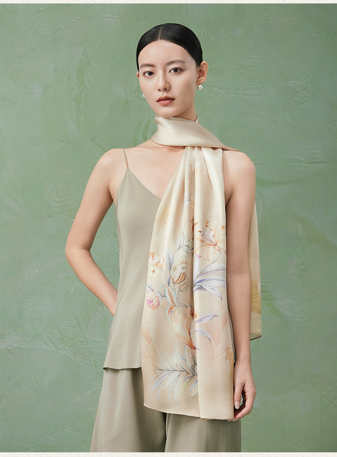 Shanghai Story 100% Mulberry Silk Spring Summer New Satin Printed Shawl Soft Skin-friendly Women's Silk Scarf Gift for Mom and Girlfriend 9