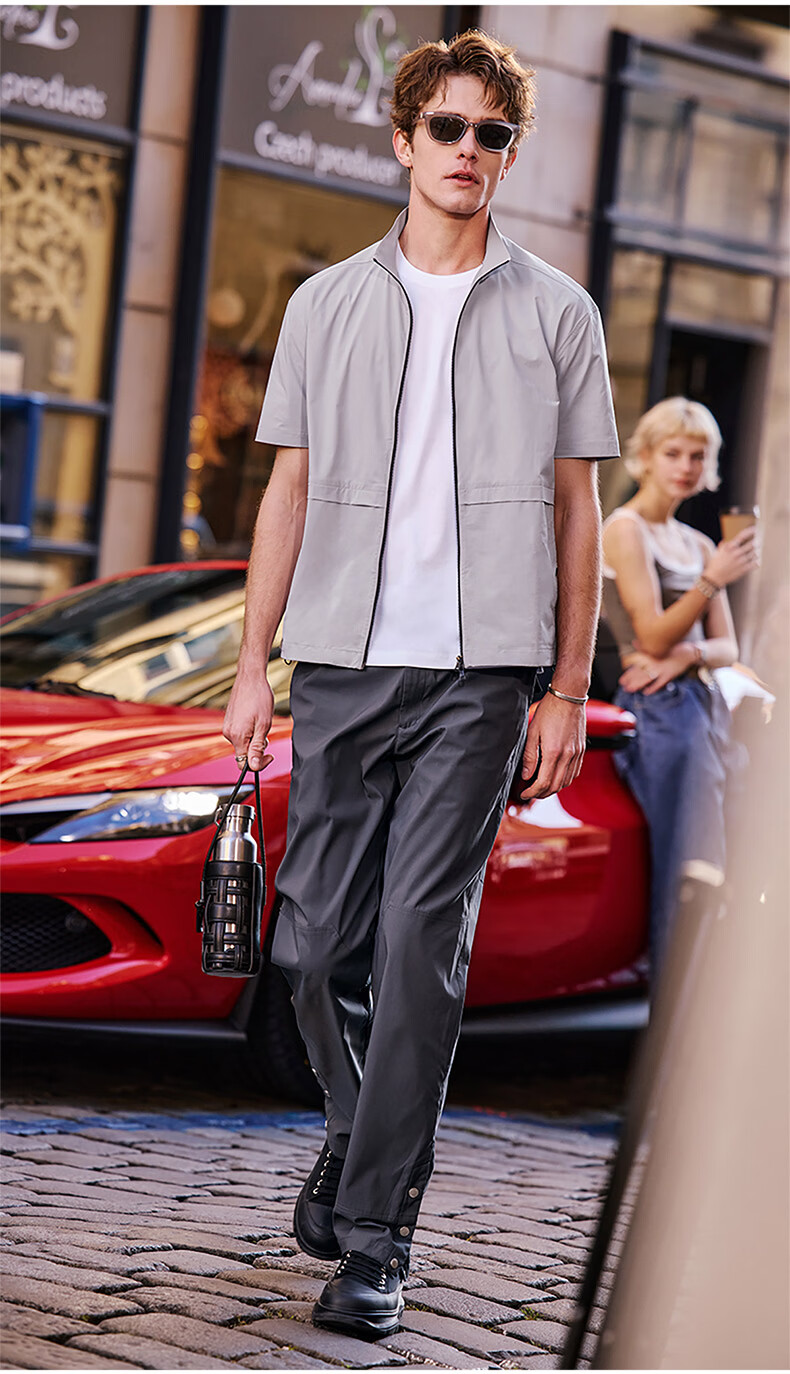 Mr.Bu Oversized Stand Collar Functional Sports Men's Summer Double Zipper T-Shirt 13