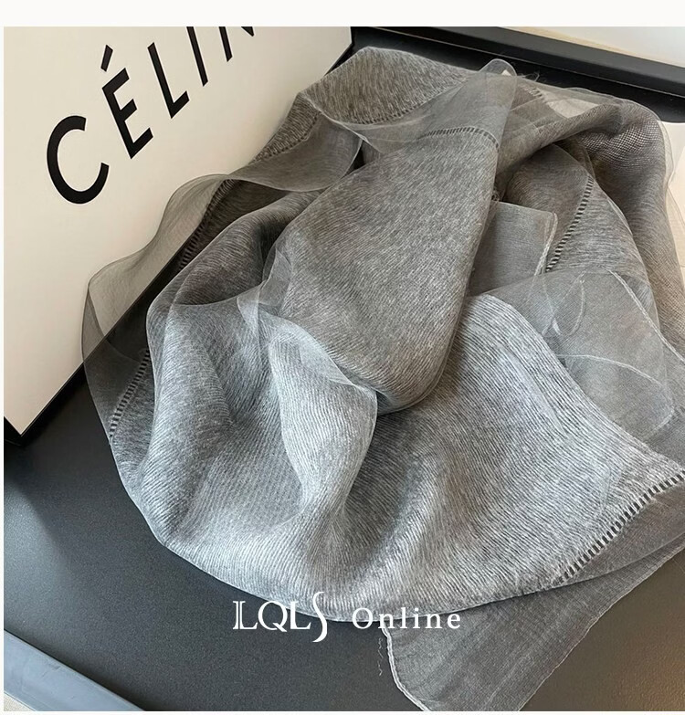 Lagur Lightweight Thin Double-Layer Silk Blend Beige Scarf Shawl for Women Spring Autumn Fashion Shawl Blue 15