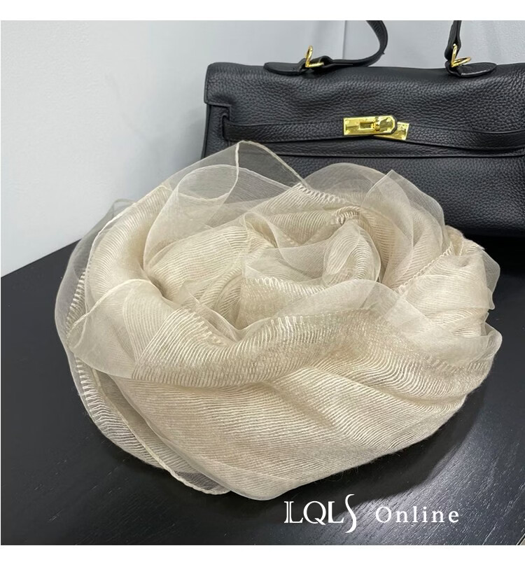 Lagur Lightweight Thin Double-Layer Silk Blend Beige Scarf Shawl for Women Spring Autumn Fashion Shawl Blue 7