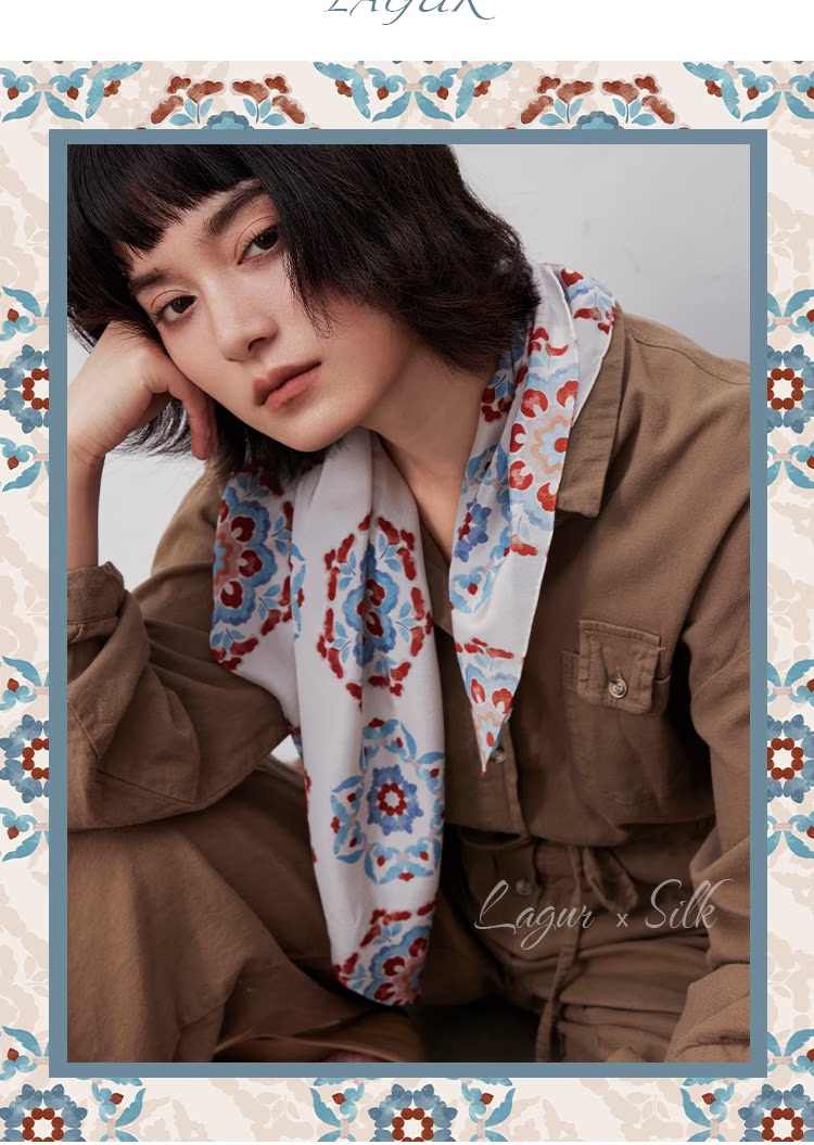 Lagur "Oriental Precious Pattern" Double Crepe 12 Momme 100% Silk Scarf Precious Pattern (Pink Gift Box) 23