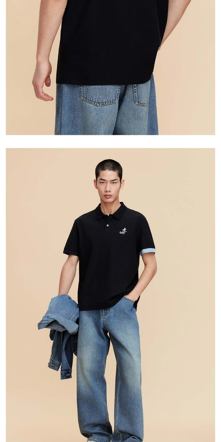 JACK&JONES Men's Summer Cooling Polo Shirt Simple Creative Color-Block Cuff Seagull Embroidery Short Sleeve 226206035 11