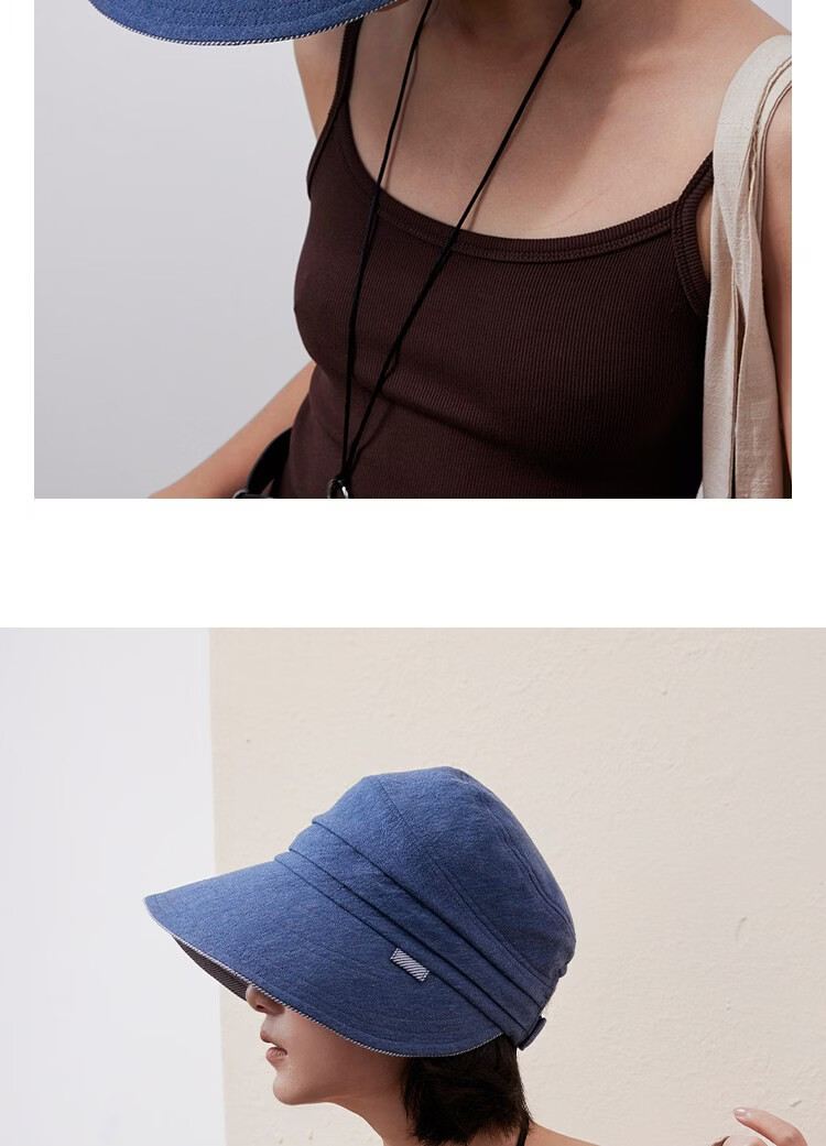 Lagur "Simple Japanese Style" Large Brim Cotton Bucket Hat with Ponytail Hole Sun Protection Foldable Sky Blue 16