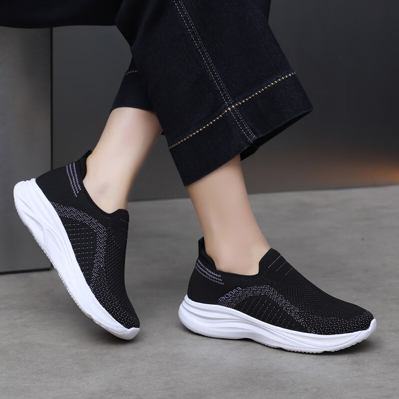 BURUIJING Spring Old Beijing Cloth Shoes Women's Slip-On Casual Shoes Mom Sports Shoes 61153 Gray Size 35 15