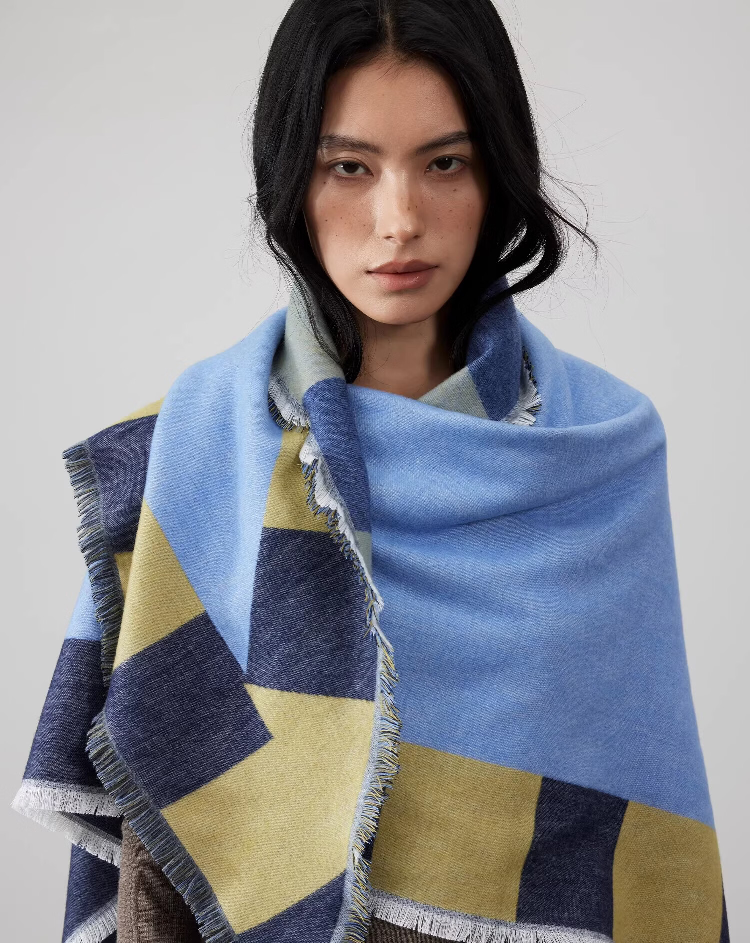 Lagur Blue Moment Tranquil Blue Fine Wool Triangle Scarf and Shawl Dual-Use Warmth Tranquil Blue 1