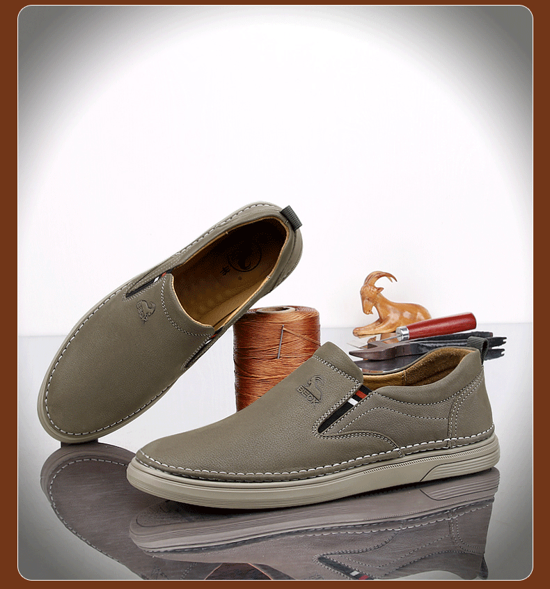 Men's Ram Leather Casual Shoes New Spring Genuine Leather Soft Durable Slip-On Driving Shoes 14