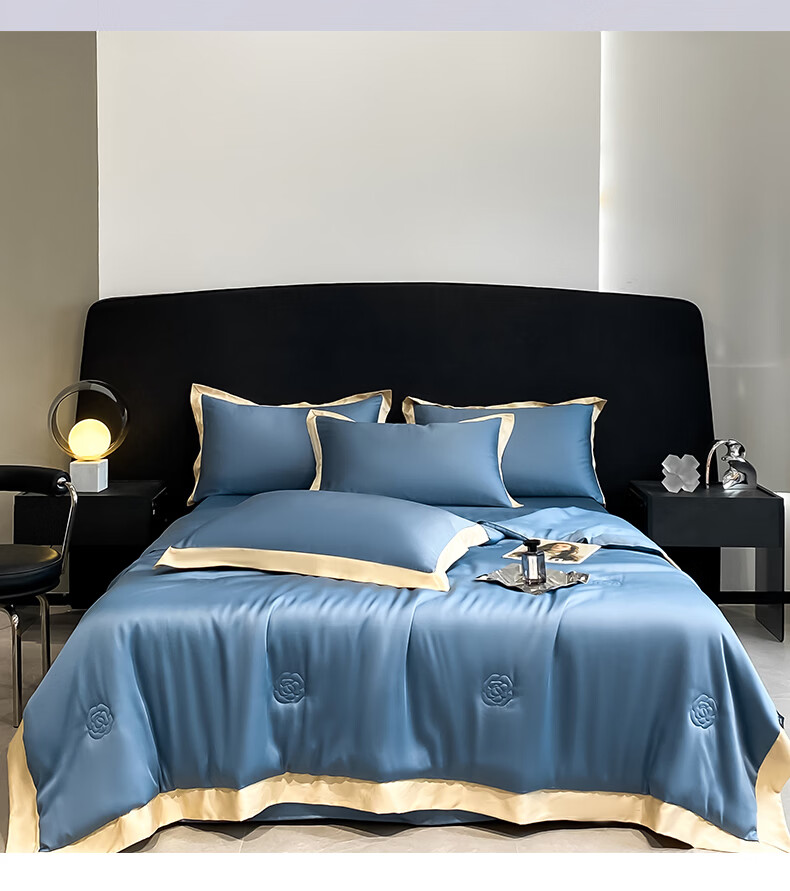 Hodo Washed Ice Silk Summer Cooling Quilt Air Conditioning Blanket Thin Summer Quilt 150x200cm Bentley Blue - Milk Tea 9