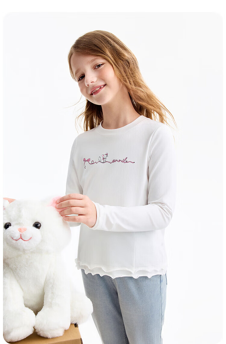 Annil Girls' Crew Neck Long Sleeve Knit Sweater 2026 Spring New Black 170 10