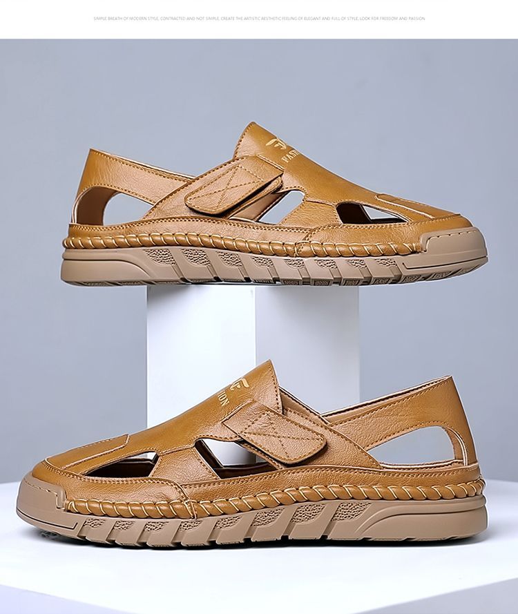 Jingzhenlianggong New Casual Sandals High-Quality Ultra-Soft Men's Breathable Sandals Wear-Resistant Non-Slip Yellow [Leather Version] Size 43 28