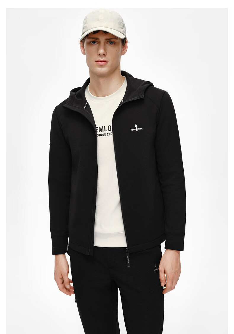 Biyinlefen Waffle Jacket Spring Autumn Men's Textured Casual Outdoor Sun Protection Soft Hooded Knit Coat Versatile 1