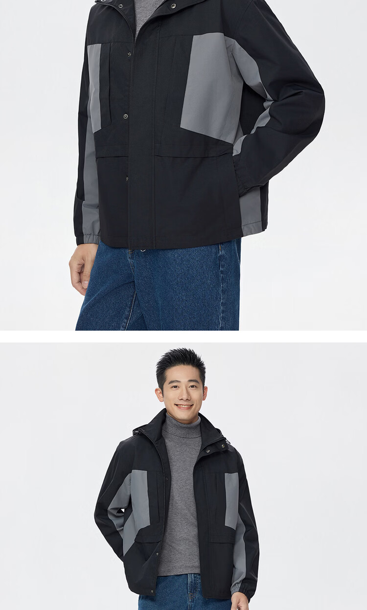 Giordano Men's Spring Windproof Jacket New Water-Repellent Color-Block Multi-Pocket Loose Hooded Coat 01075082 15