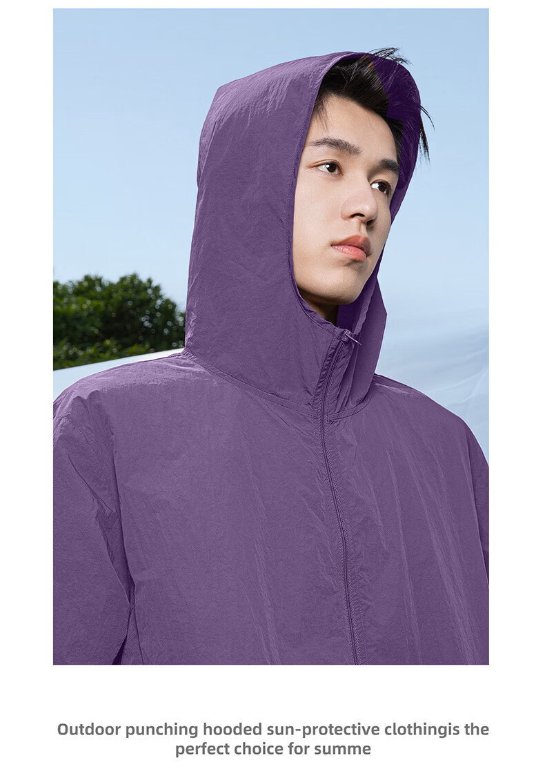 CHUJI Men's Summer UPF50+ Hooded Sun Protection Jacket, UV Protection Cycling Ice Silk Sun Shirt, Aurora Purple, L 19