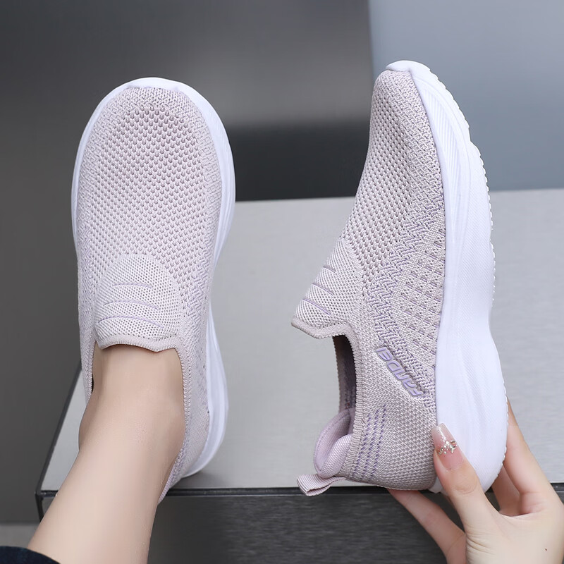 BURUIJING Spring Old Beijing Cloth Shoes Women's Slip-On Casual Shoes Mom Sports Shoes 61153 Gray Size 35 8