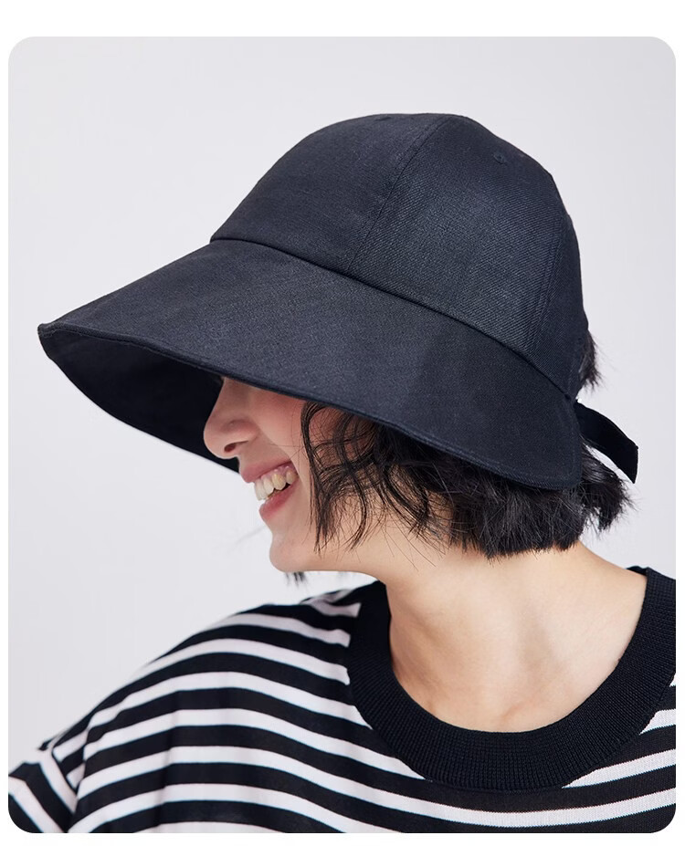 Lagur Japanese Classic Pure Linen Ponytail Outdoor Sunshade Fisherman Hat Sunscreen Hat for Women Summer Dark Blue 11